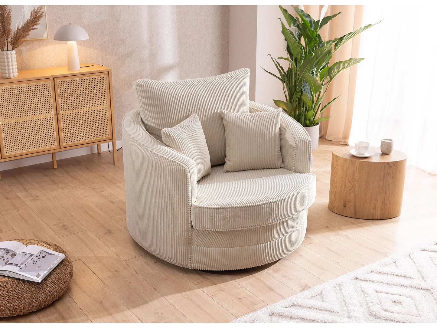 Fauteuil Japandi Love Seat Côtelé Beige - Ted