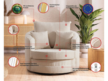 Fauteuil Japandi Love Seat Côtelé Beige - Ted