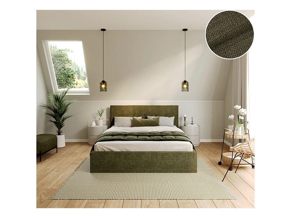 Lit Coffre Japandi Sommier Inclus Vert - Tulsa