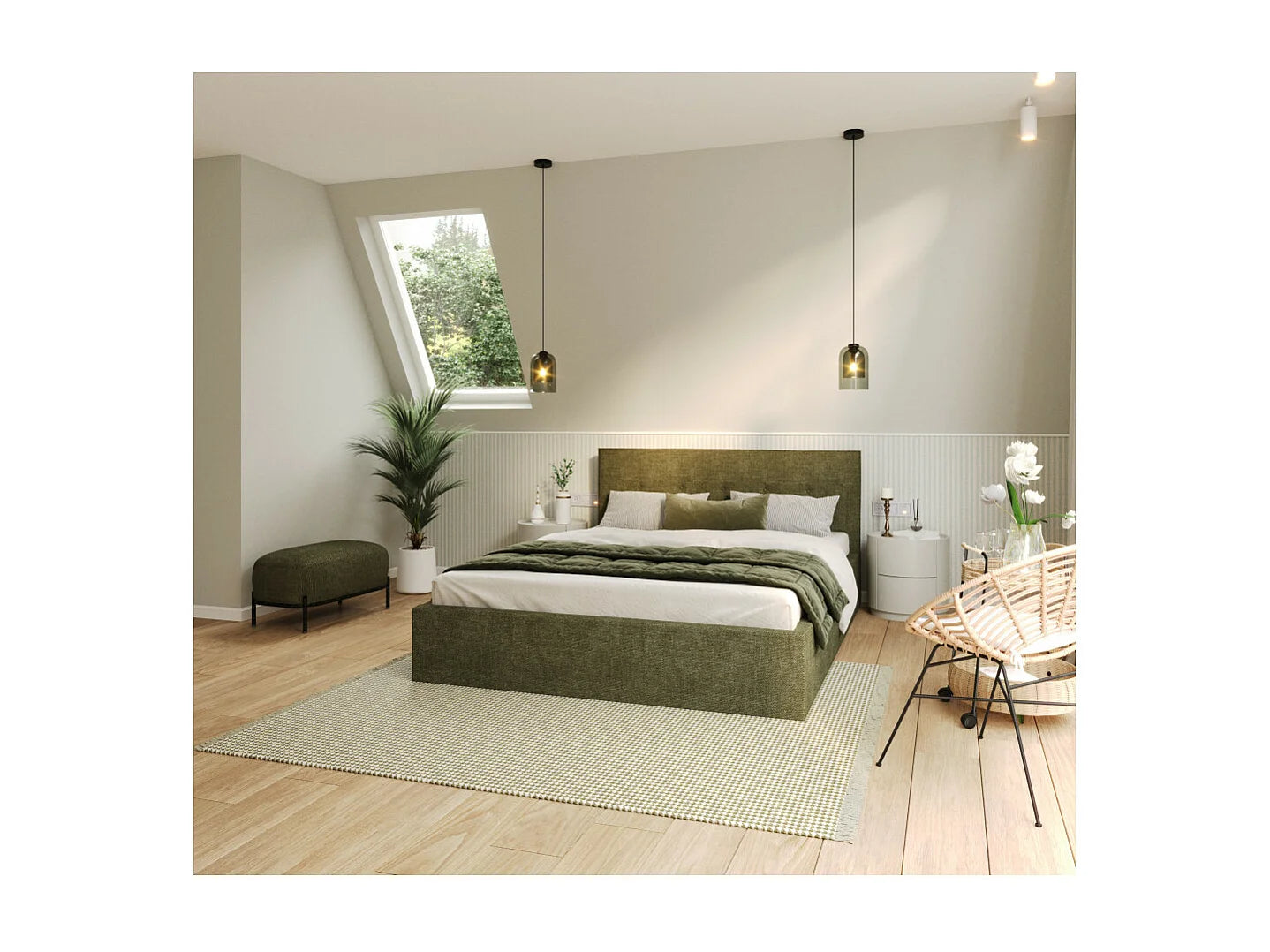 Lit Coffre Japandi Sommier Inclus Vert - Tulsa