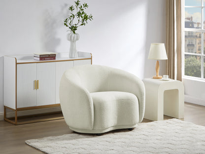 Fauteuil Japandi Bouclette Blanc Ivoire - Bovana