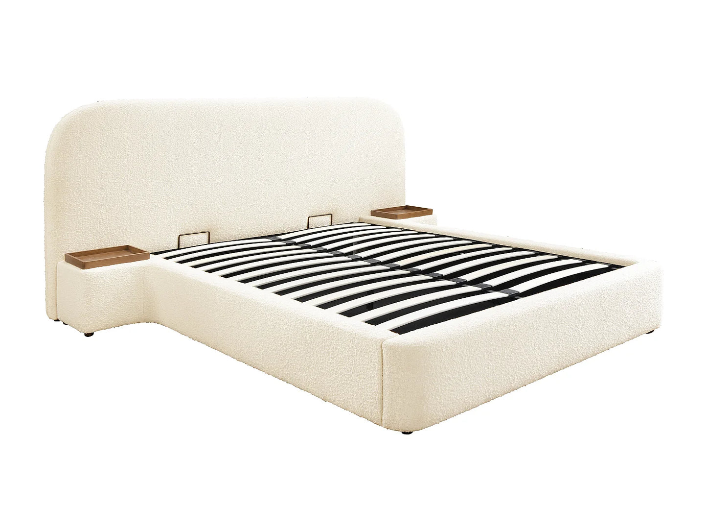 Lit Coffre Japandi Chevets Bouclette Blanc - Esteria