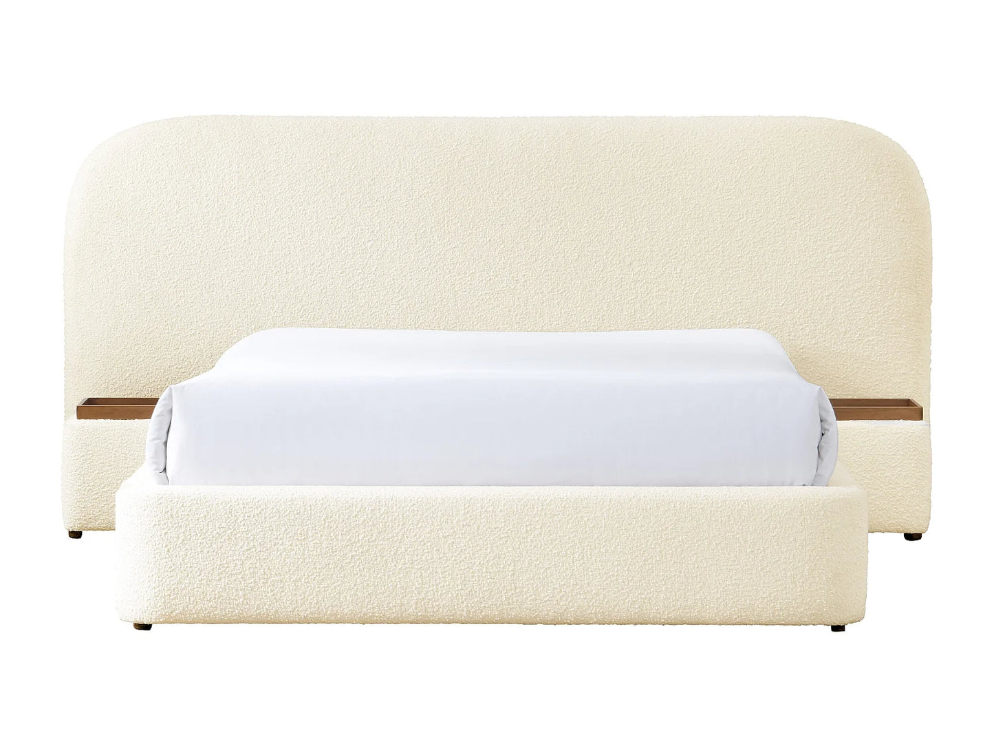 Lit Coffre Japandi Chevets Bouclette Blanc - Esteria