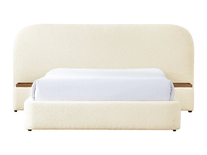 Lit Coffre Japandi Chevets Bouclette Blanc - Esteria