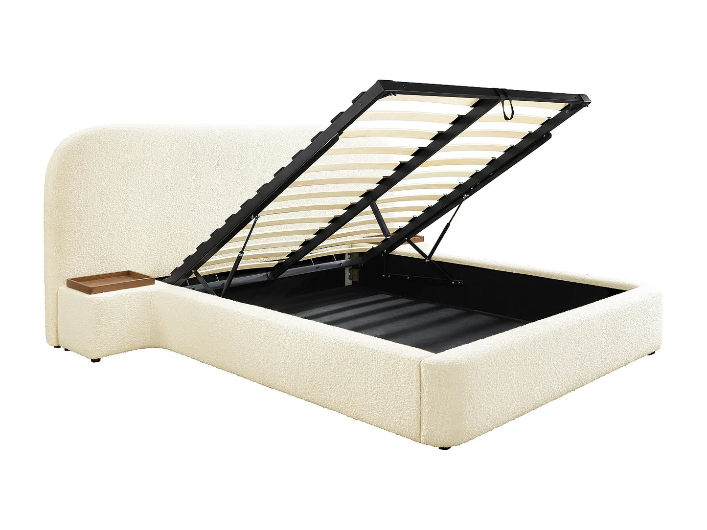 Lit Coffre Japandi Chevets Bouclette Blanc - Esteria