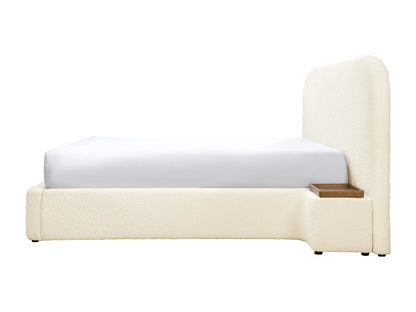 Lit Coffre Japandi Chevets Bouclette Blanc - Esteria