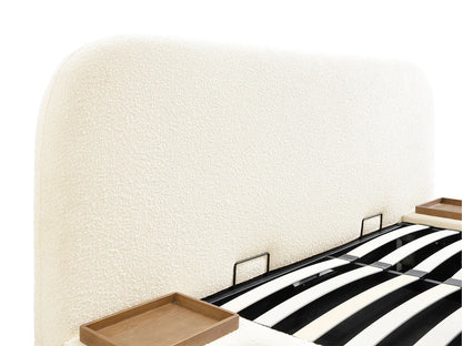 Lit Coffre Japandi Chevets Bouclette Blanc - Esteria