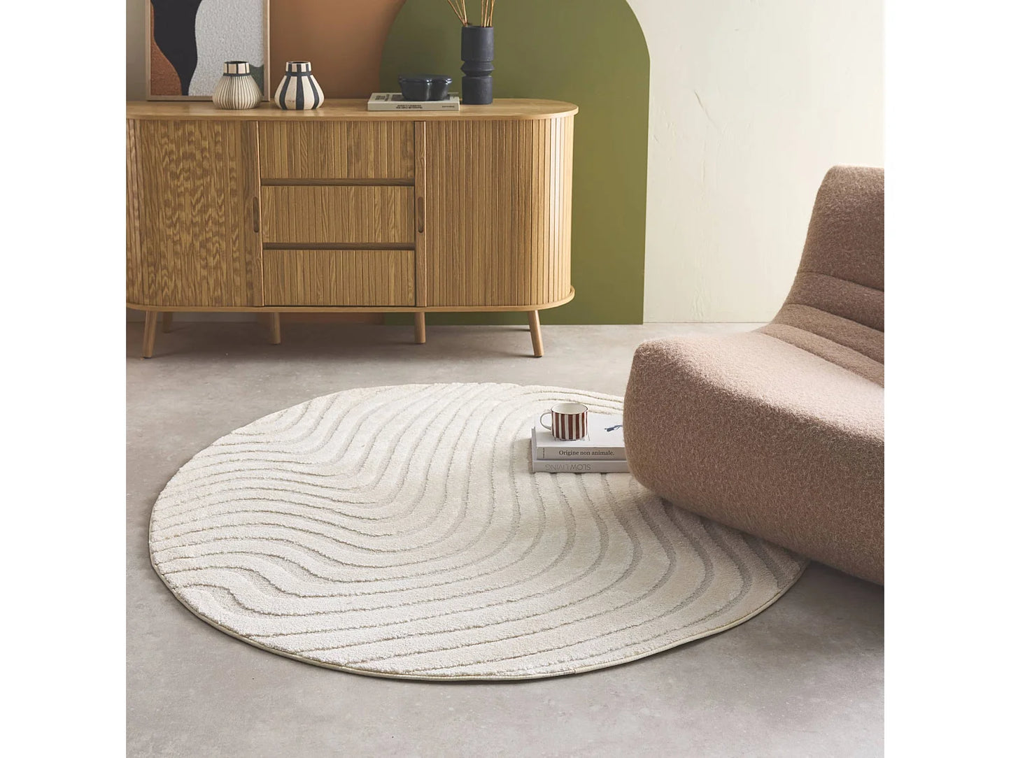 Tapis Rond Japandi Ondulations Relief - Ondulations