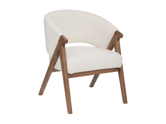 Fauteuil Japandi Bouclette Pieds Hévéa - Blanc