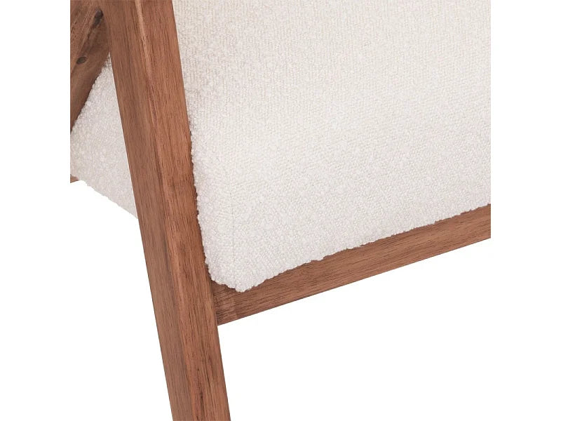 Fauteuil Japandi Bouclette Pieds Hévéa - Blanc