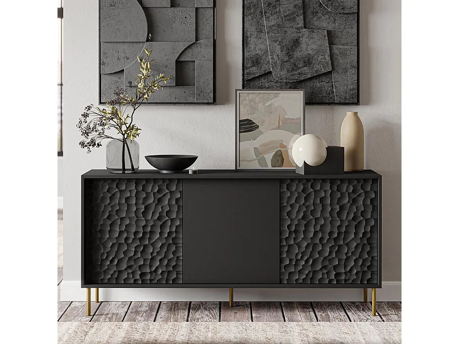 Buffet Design Japandi Noir Et Or - Tramona