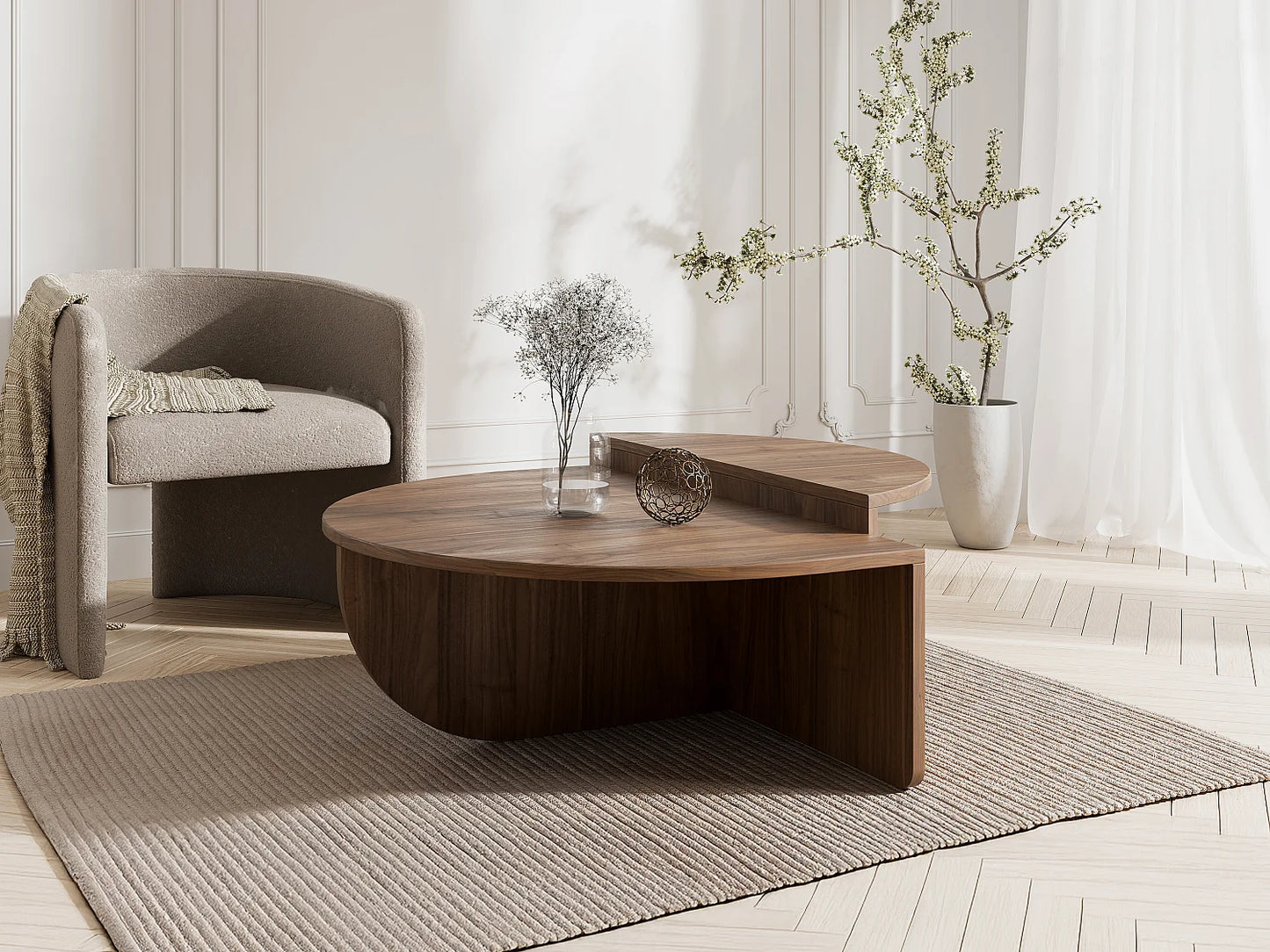 Lot de 2 Tables Basses Japandi Bois Foncé - Aloeva II