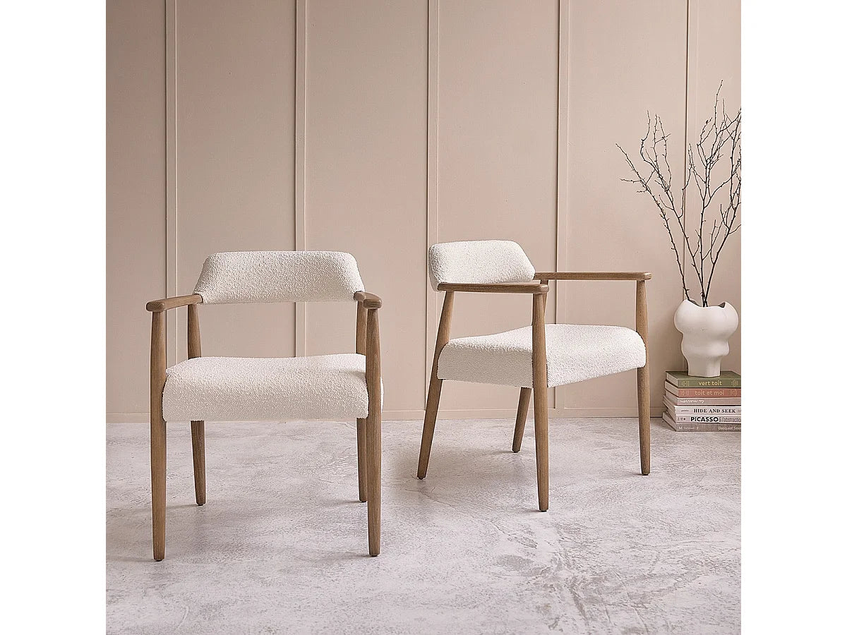 Lot De 2 Chaises Japandi Chêne Et Bouclette - Chêne