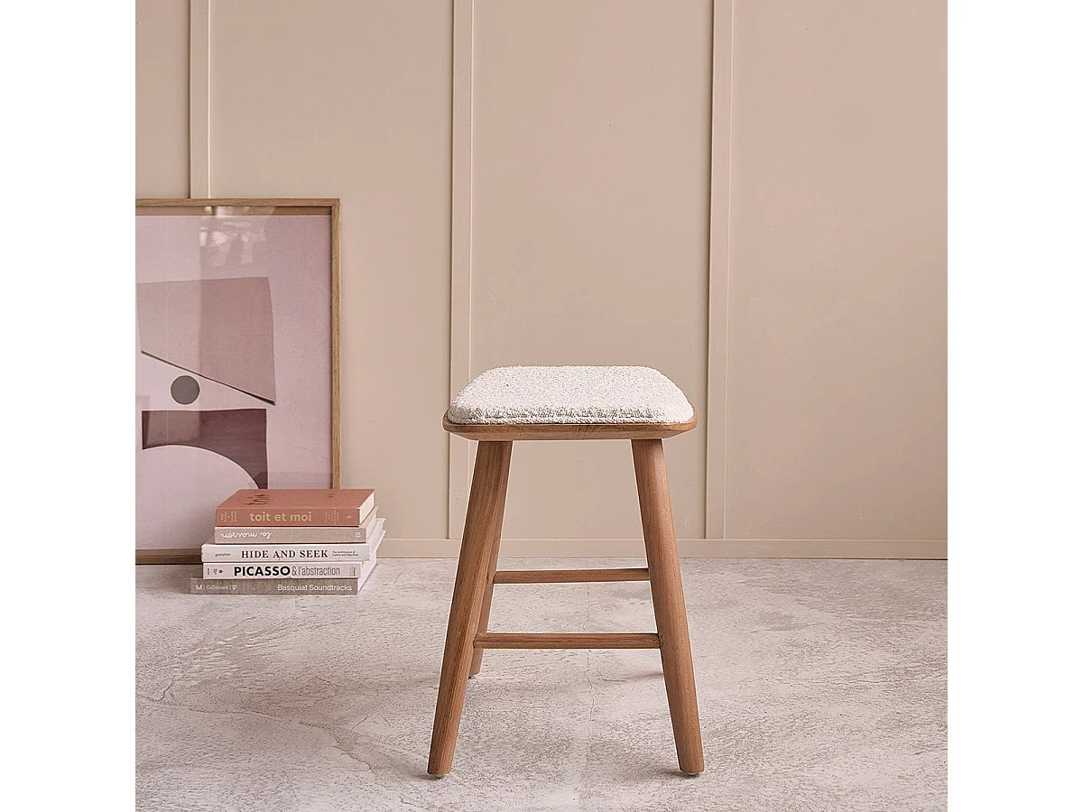 Tabouret Japandi Teck Assise Bouclette - Teck