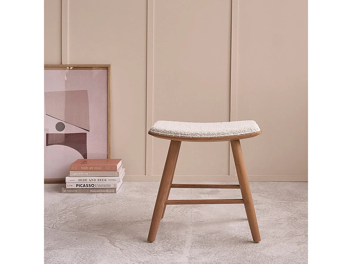 Tabouret Japandi Teck Assise Bouclette - Teck