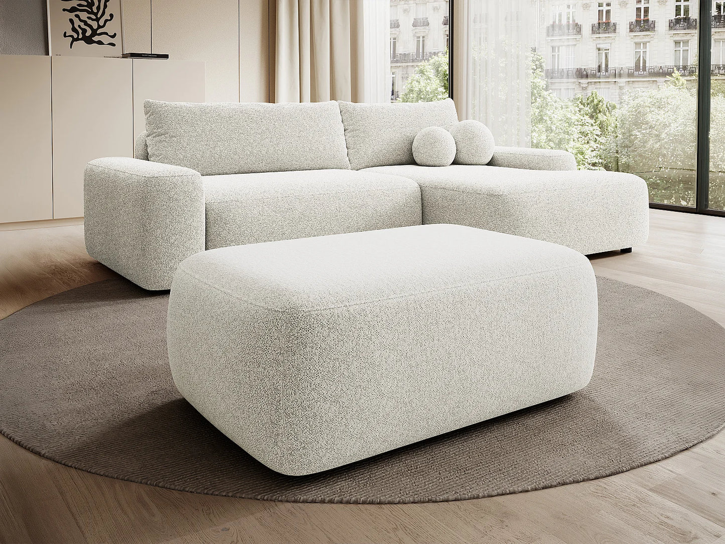 Pouf Tactile Japandi Tissu Beige - Daviso