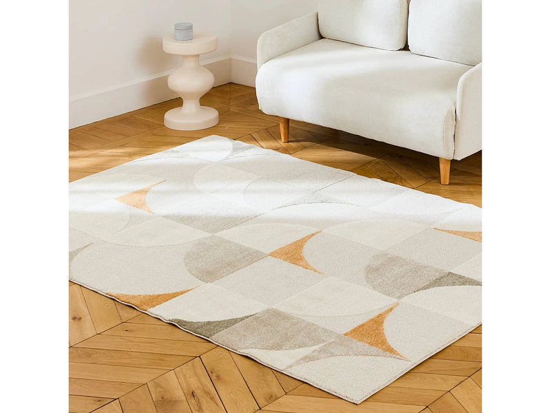 Tapis Japandi Rétro Poils Ras Crème - Rétro