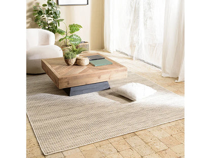 Tapis Japandi Laine Tissée Blanc Kaki - Quentin