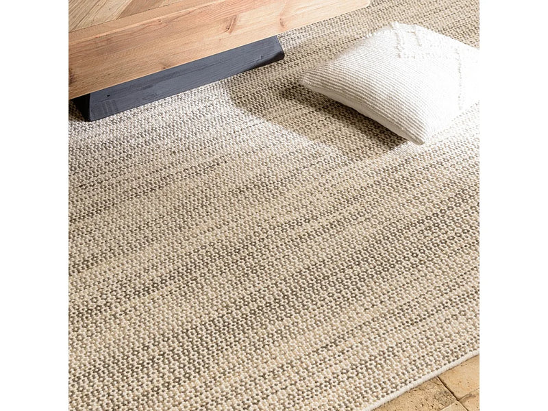 Tapis Japandi Laine Tissée Blanc Kaki - Quentin