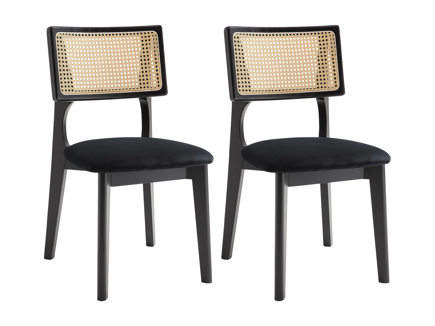 Duo Chaises Japandi Velours Effet Rotin Noir - Calenya