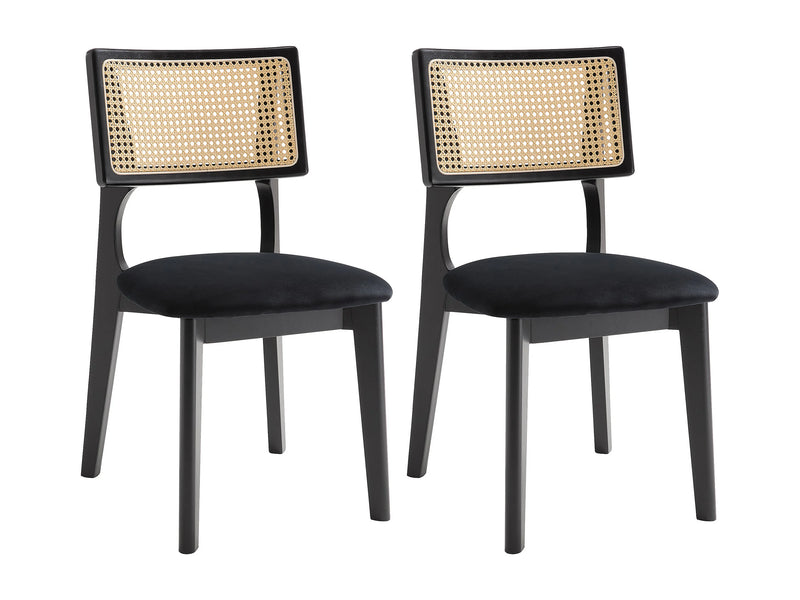 Duo Chaises Japandi Velours Effet Rotin Noir - Calenya