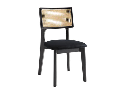 Duo Chaises Japandi Velours Effet Rotin Noir - Calenya
