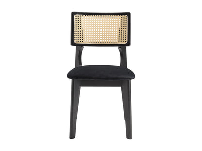 Duo Chaises Japandi Velours Effet Rotin Noir - Calenya