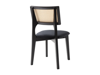 Duo Chaises Japandi Velours Effet Rotin Noir - Calenya