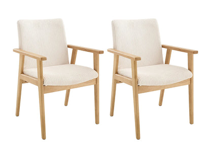Chaise Accoudoirs Japandi Velours Côtelé Crème - Fildon