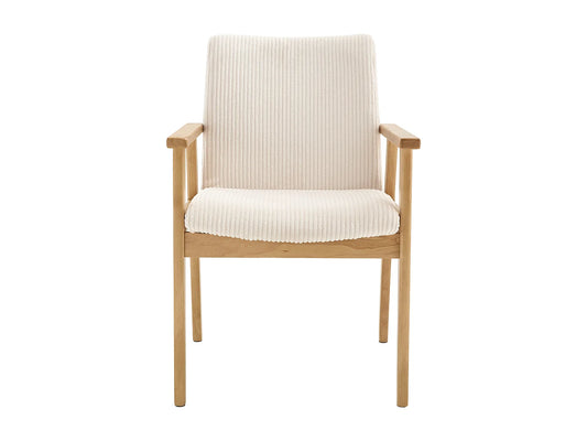 Chaise Accoudoirs Japandi Velours Côtelé Crème - Fildon