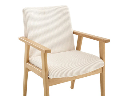 Chaise Accoudoirs Japandi Velours Côtelé Crème - Fildon