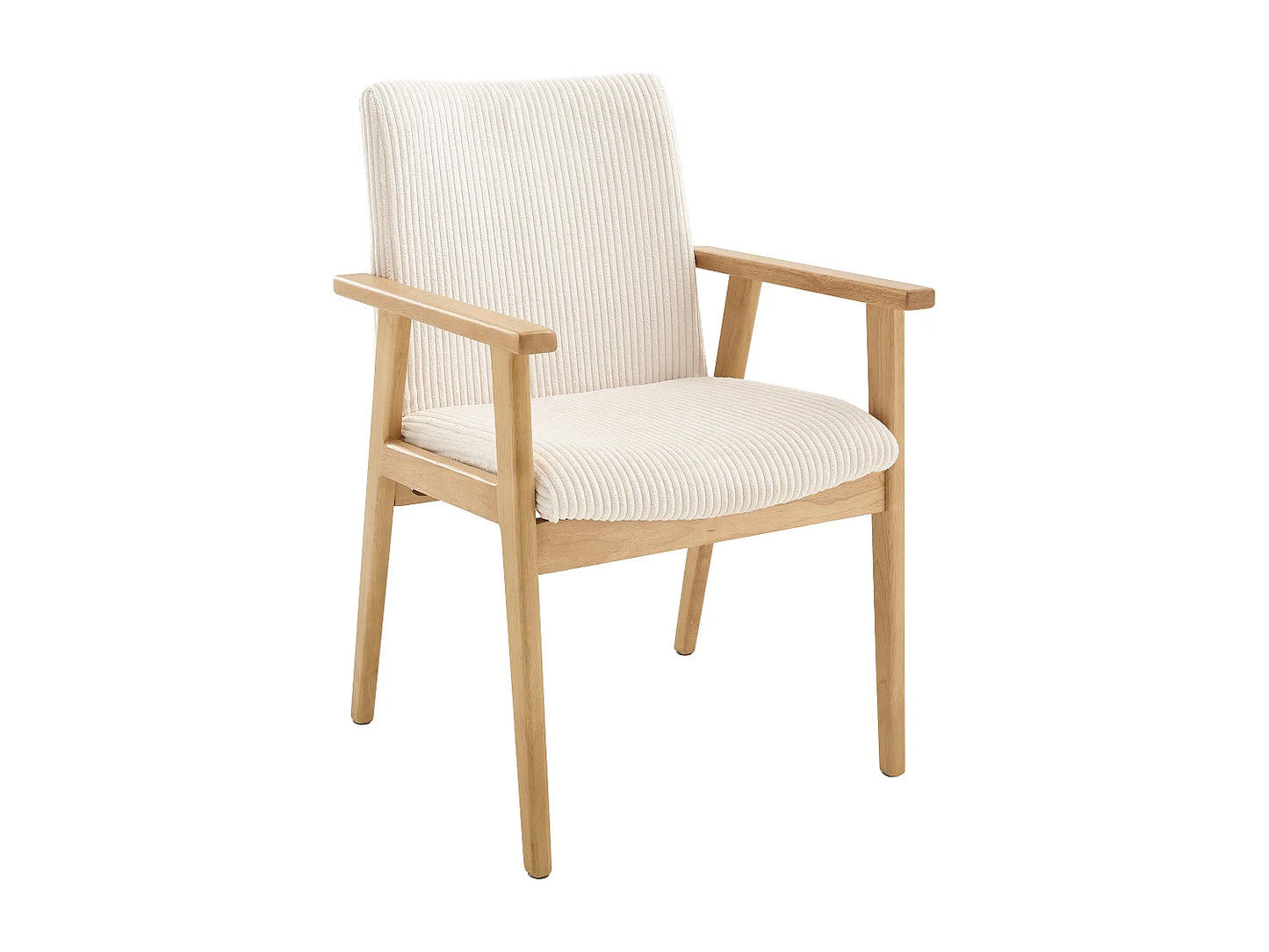 Chaise Accoudoirs Japandi Velours Côtelé Crème - Fildon