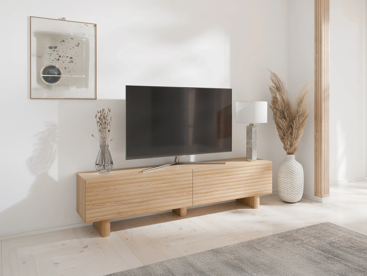Meuble TV Japandi 2 Portes Bois Clair (MDF) 180 CM - Ludima
