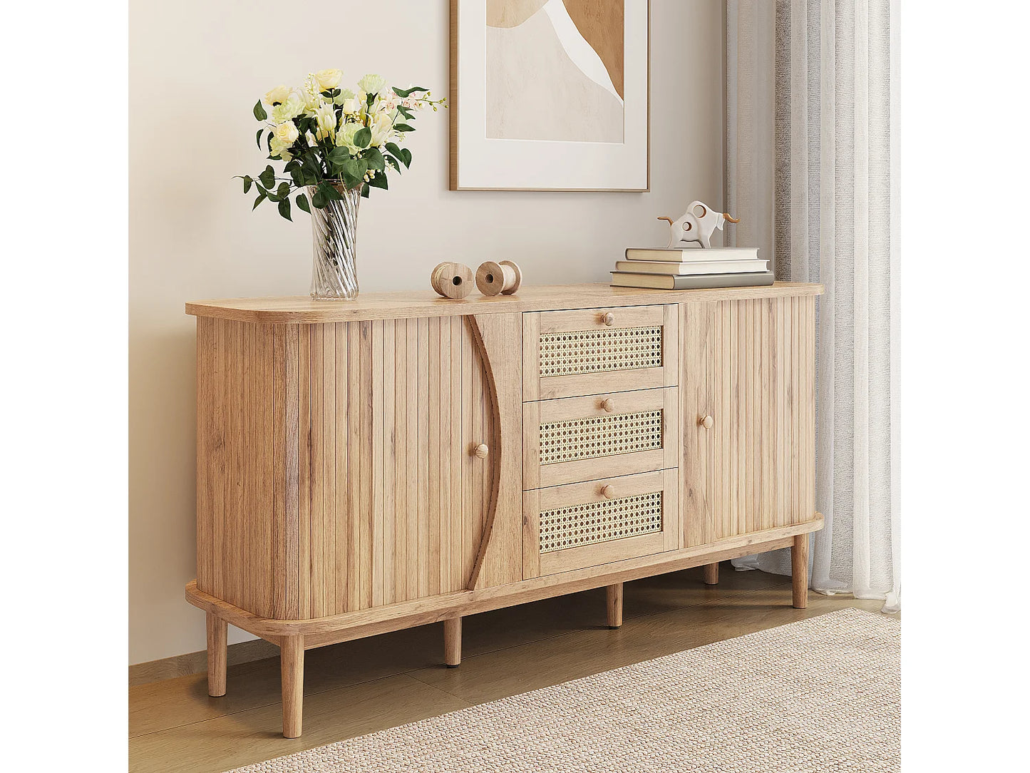 Buffet Rotin Japandi Portes Coulissantes - Naturel
