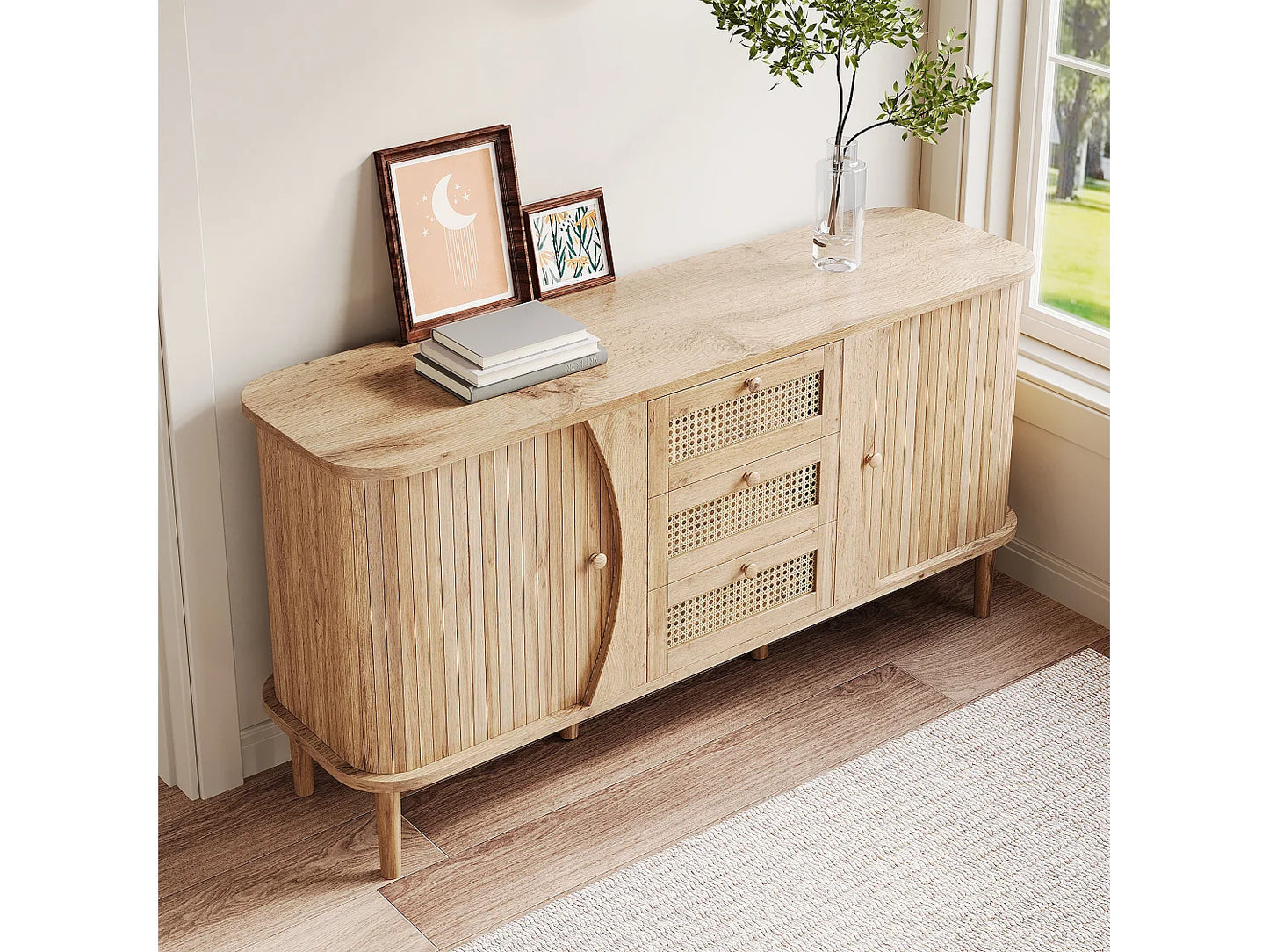 Buffet Rotin Japandi Portes Coulissantes - Naturel