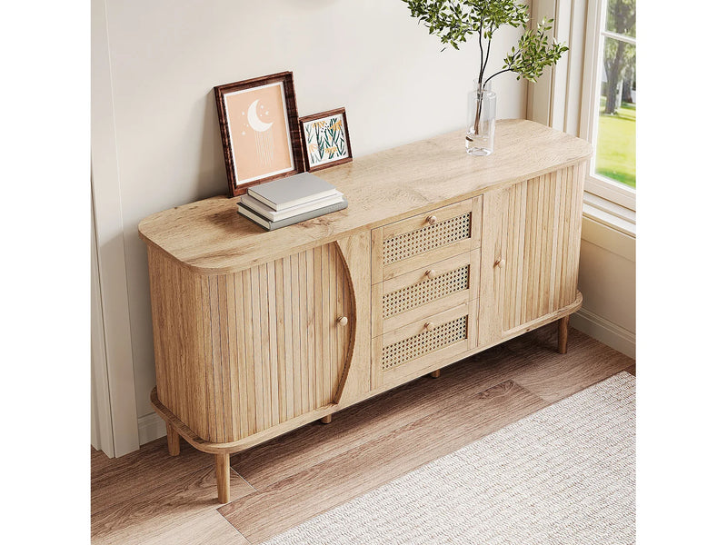 Buffet Rotin Japandi Portes Coulissantes - Naturel