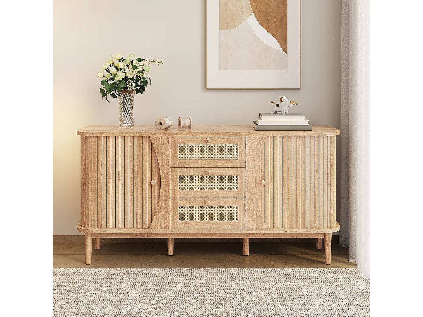 Buffet Rotin Japandi Portes Coulissantes - Naturel