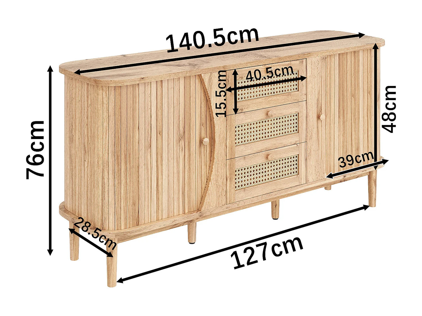 Buffet Rotin Japandi Portes Coulissantes - Naturel