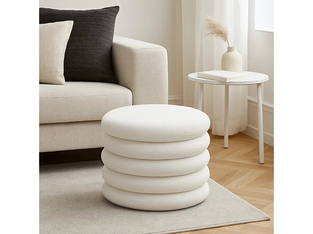 Pouf Coffre Japandi Rond Bouclette - Bubble