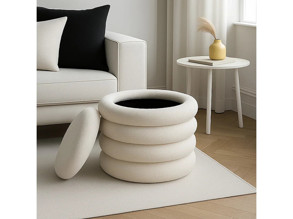 Pouf Coffre Japandi Rond Bouclette - Bubble