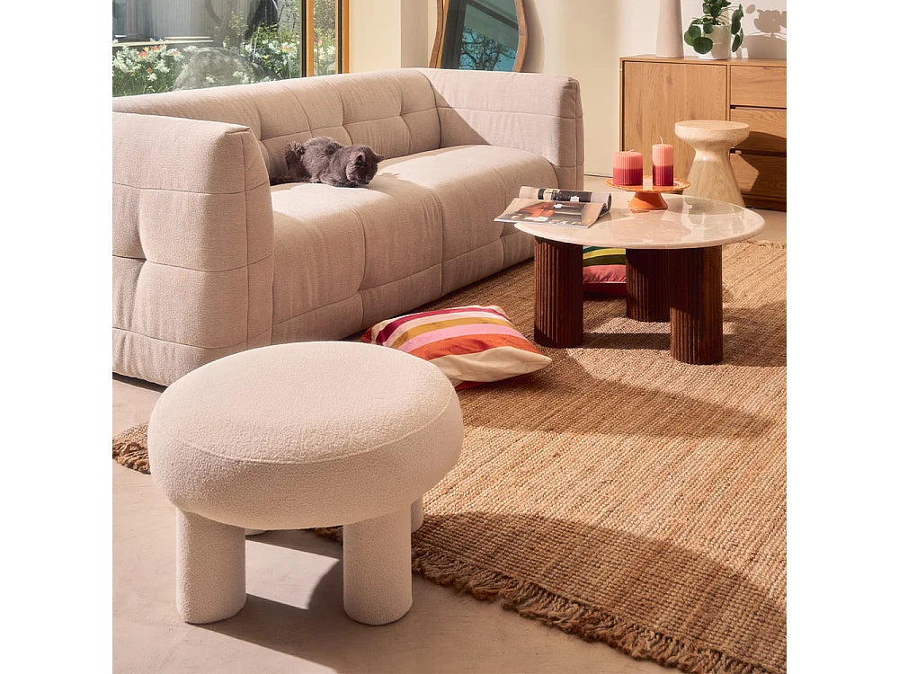 Tabouret Rond Japandi Bouclette Crème - Bloomi