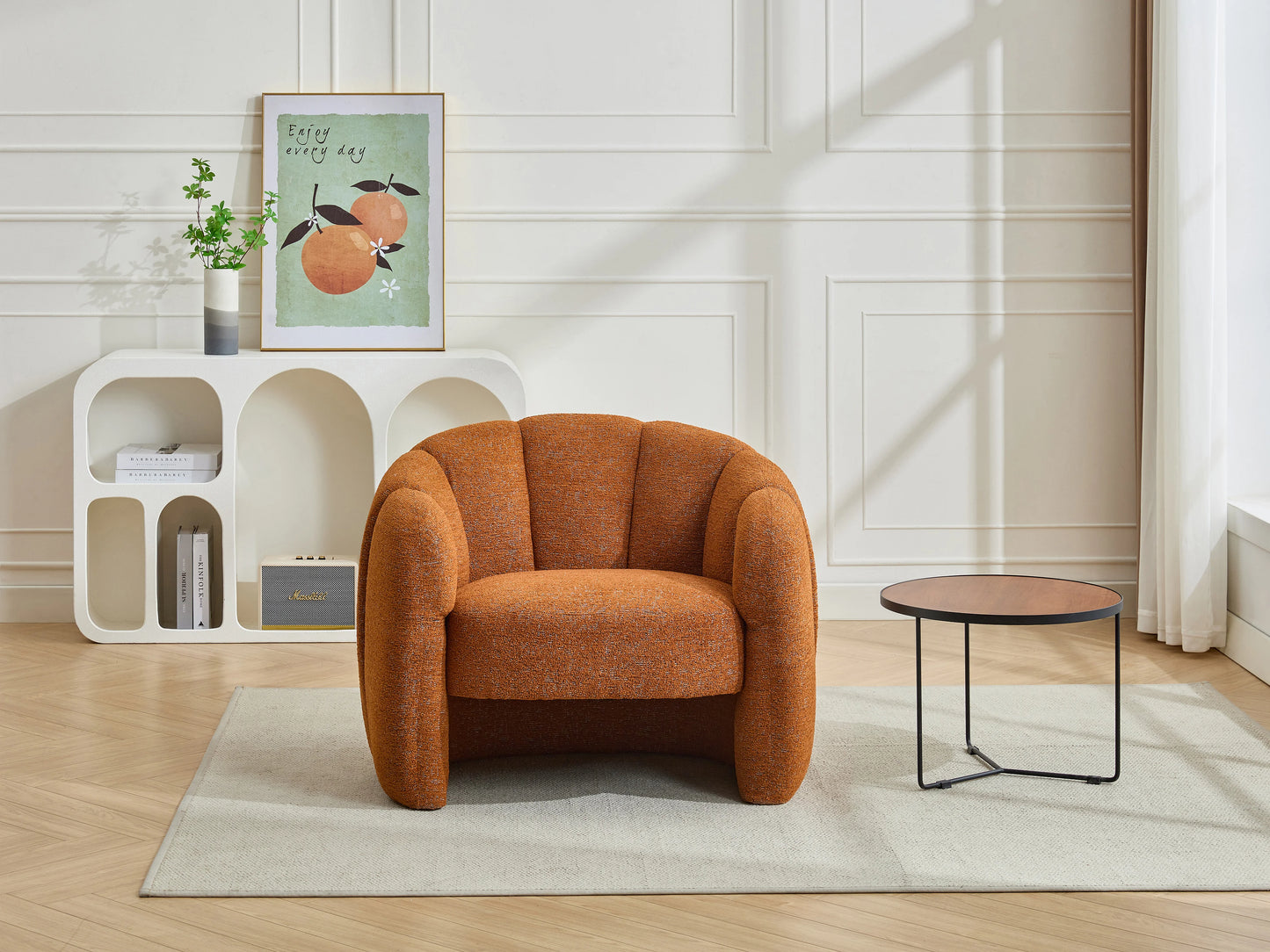 Fauteuil Japandi Coquillage Chenille Terracotta - Delipo