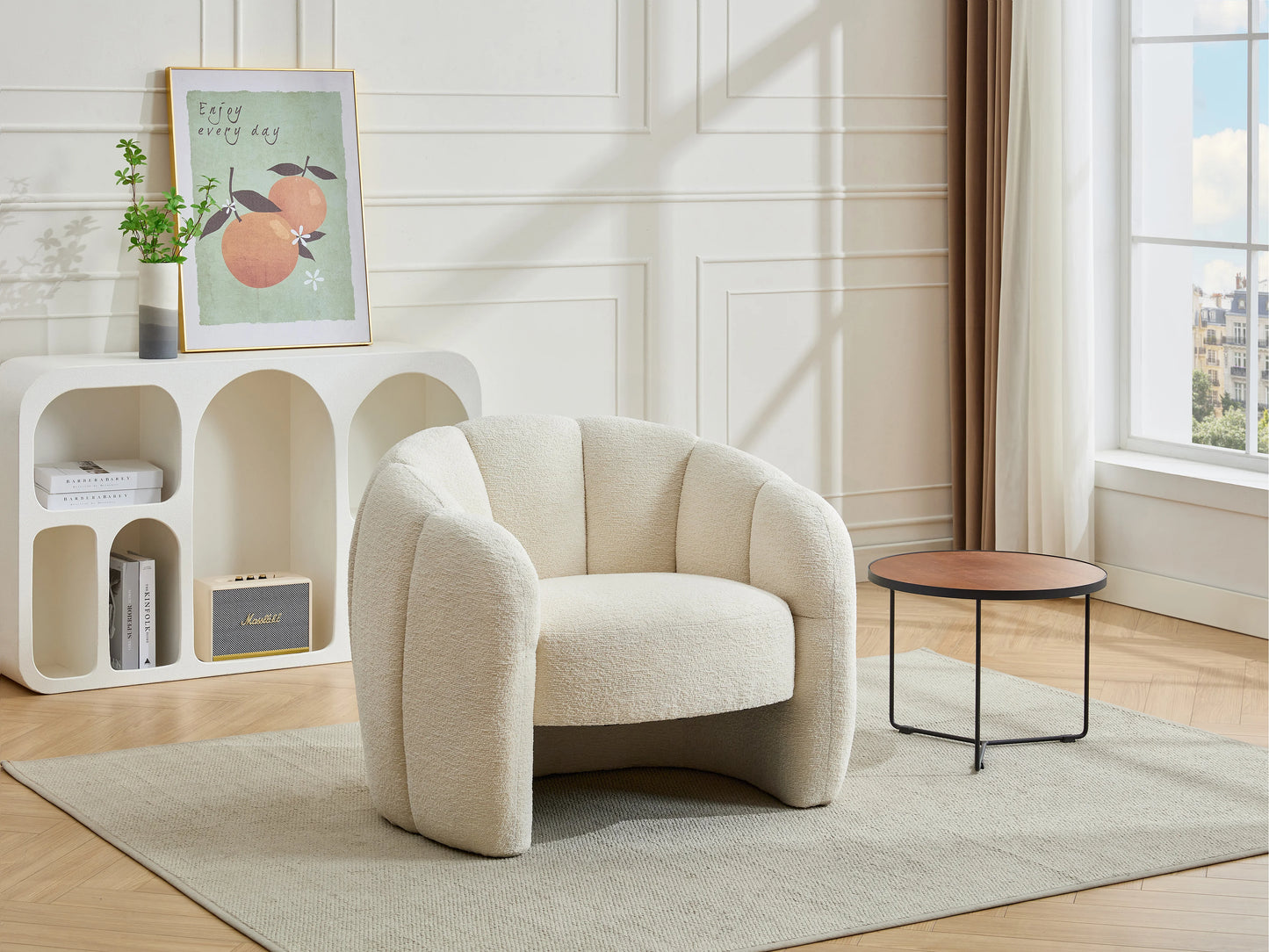 Fauteuil Japandi Coquillage Chenille Beige - Delipo