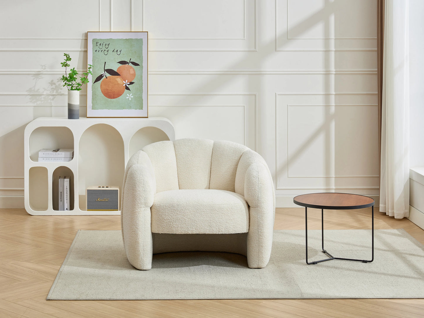Fauteuil Japandi Coquillage Chenille Beige - Delipo