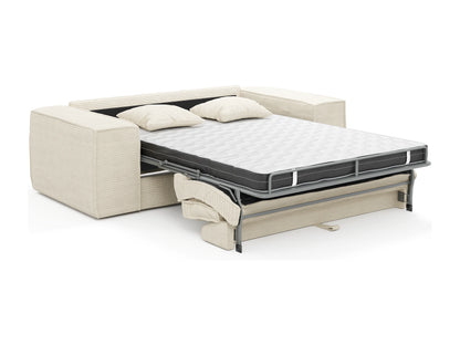 Canapé Japandi Convertible Express Velours Côtelé Crème 3 Places - Amelia