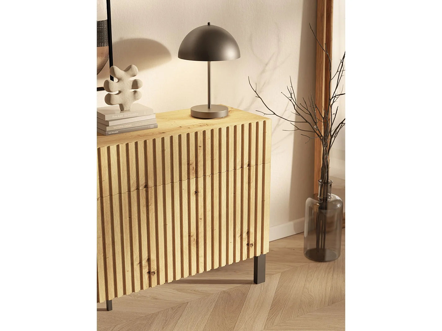 Buffet Lamelles Japandi Chêne Artisan - Telire