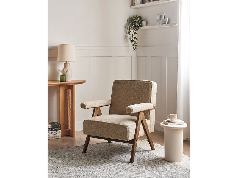 Fauteuil Japandi Bouclette Beige Sable - Evje