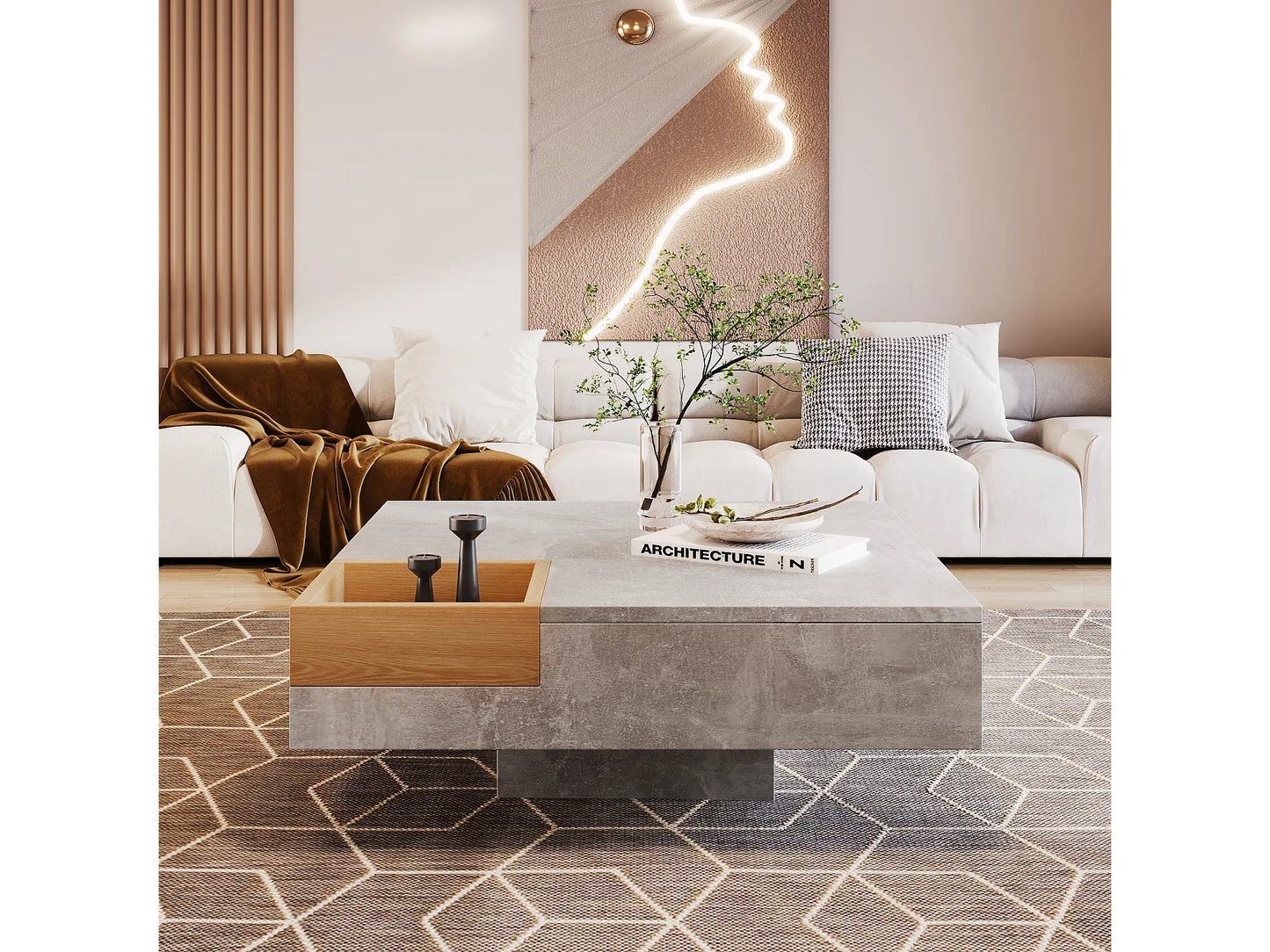 Table Basse Japandi Boite Rangements Amovible - Design