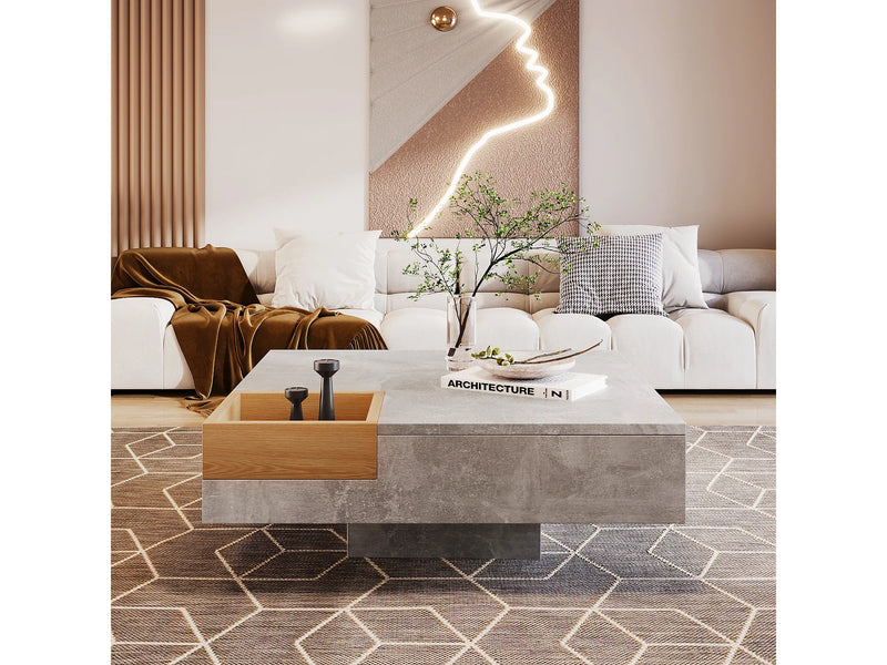 Table Basse Japandi Boite Rangements Amovible - Design