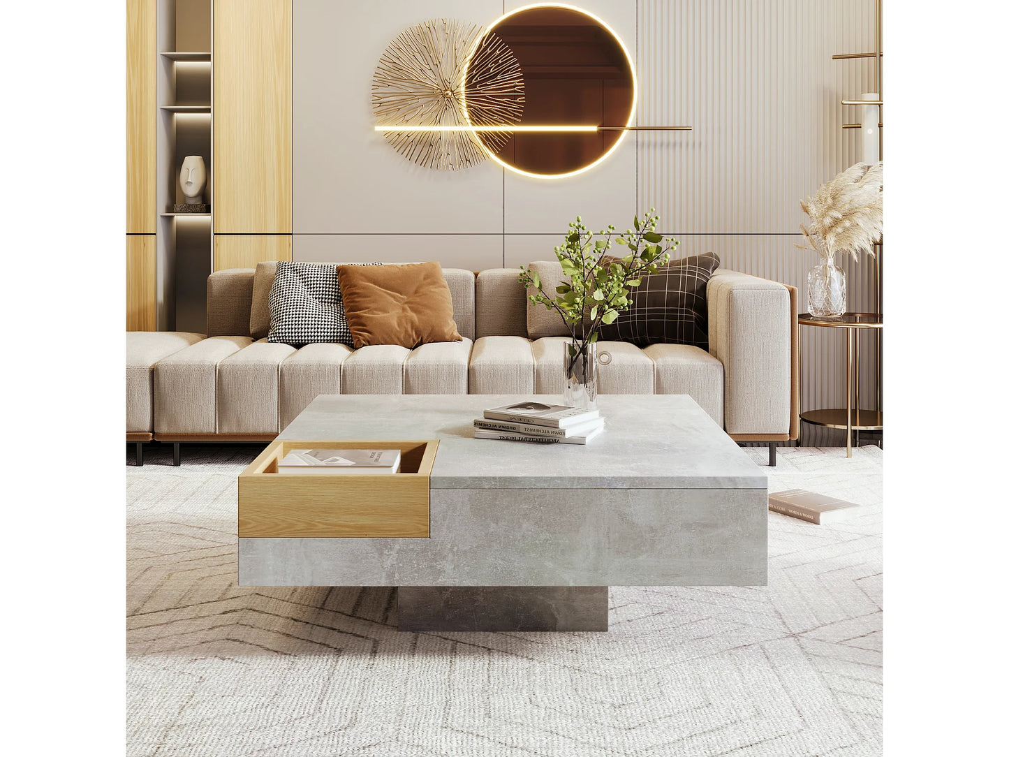 Table Basse Japandi Boite Rangements Amovible - Design